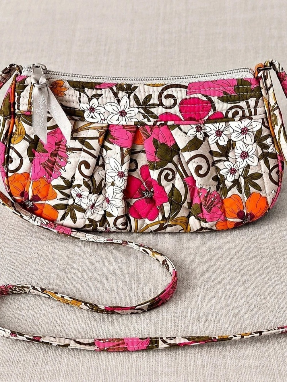 Vera Bradley Floral Quilted Crossbody Shoulder Bag Pink Orange